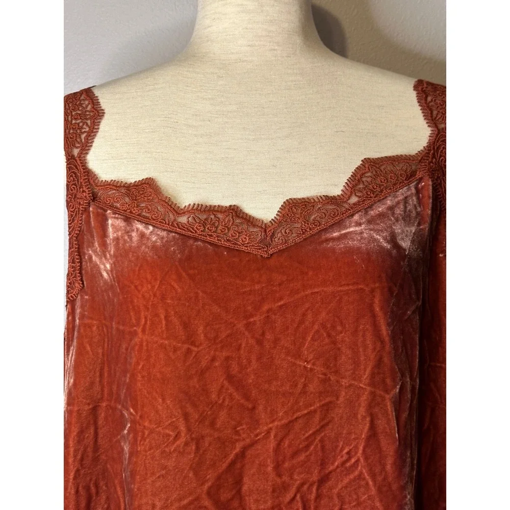 Sundance Hadley Velvet Silk Blend Lace Trim Camisole Top Rust Orange XL Boho - Picture 2 of 8